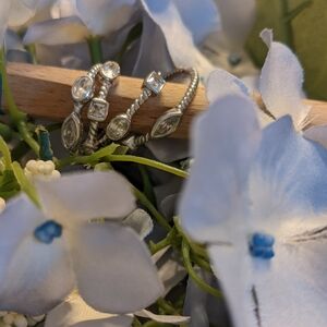 4 Piece Faux Diamond, Silvertone Stacking Ring Set. Size 7